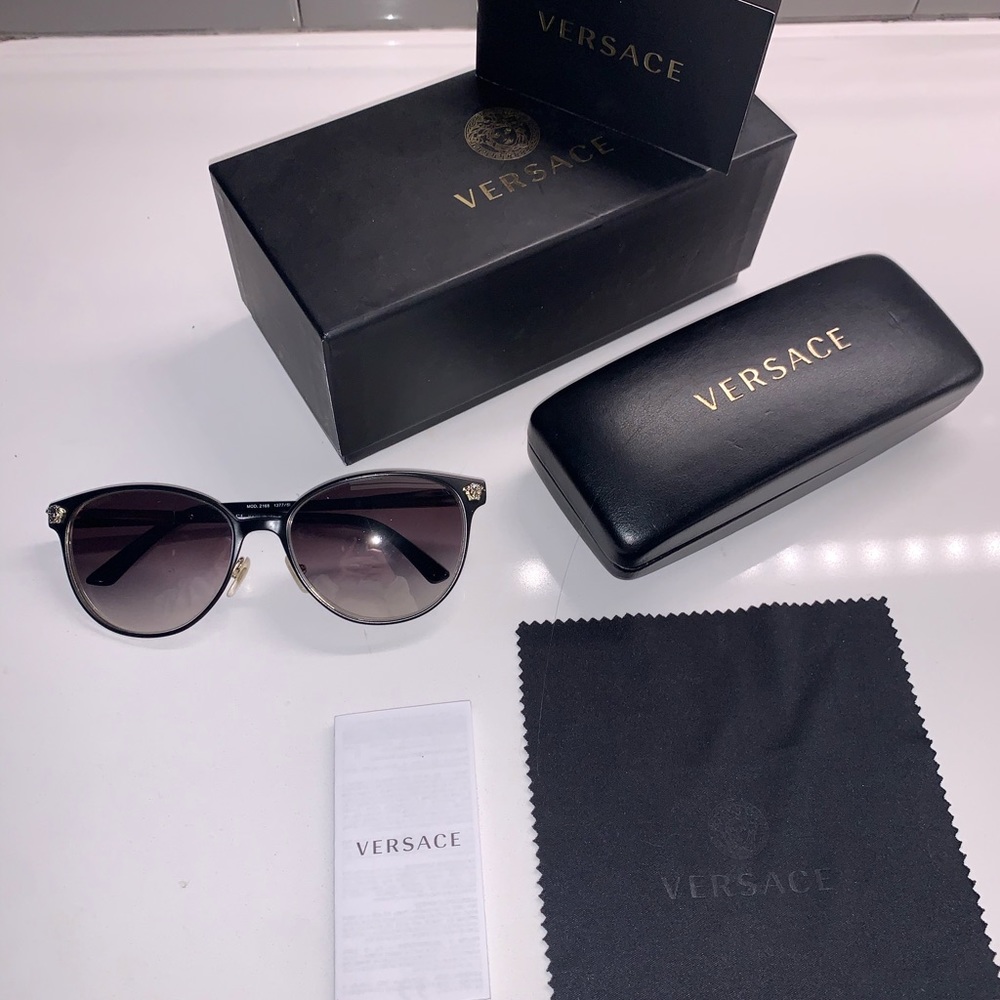Versace Sunglasses - Black, Rounded Cat Eye Shape, Ombré Shading